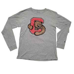 Champion Cornell Long Sleeve Shirt Big Red Bear Touchdown Cotton Grey Athletics